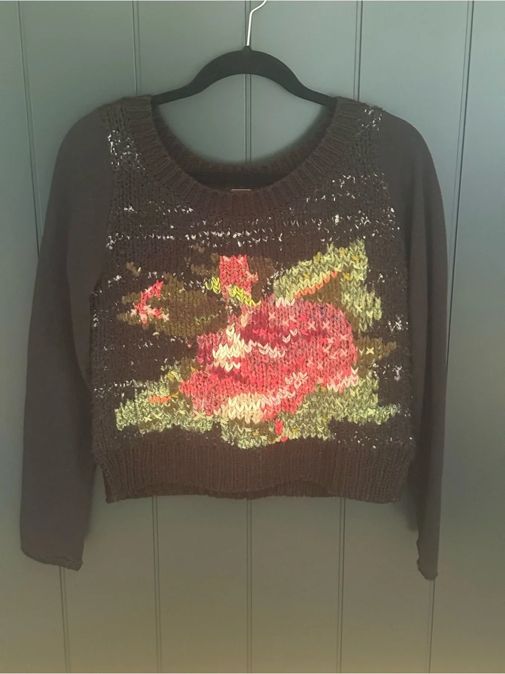 🌹 Free People Women’s Magic Rose Black Floral Knit Sweater - Size XS